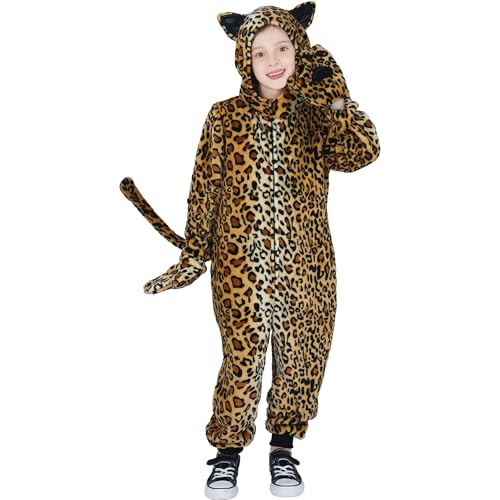 Wizland Kinder Gepard Onesie Kostüm, Jungen & Mädchen Flannel Kapuze Tier Outfit, Leopard Fancy Kleid 8-10 Jahre Wizland Kinder Gepard Onesie Kostüm, Jungen & Mädchen Flannel Kapuze Tier Outfit, Leopard Fancy Kleid 8-10 Jahre von Wizland