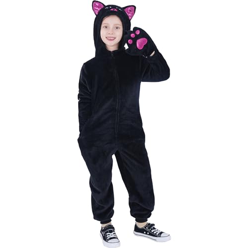 Wizland Kinder schwarze Katze Onesie Kostüm, Jungen & Mädchen Flannel Kapuze Tier Outfit, schwarze Katze Fancy Kleid 12-14 Jahre Wizland Kinder schwarze Katze Onesie Kostüm, Jungen & Mädchen Flannel Kapuze Tier Outfit, schwarze Katze Fancy Kleid 12-14 Jahre von Wizland