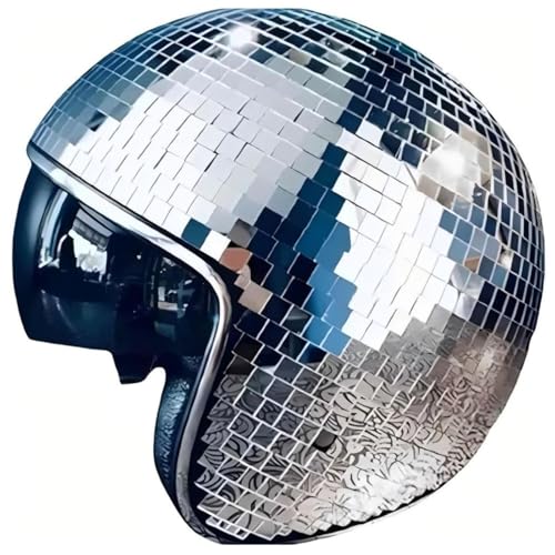 Disco Helm, Reflektierenden Design Disco Ball Helmets Einziehbares Sonnenschutzbrett Disco Ball Hat Helmet DJ Club,silver von Wizvox