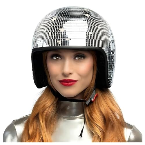 Disco Helm, Reflektierenden Design Disco Hat Mit Dem Glanz Von Glasfliesen Passen Disco Helmet Hochzeiten,silver von Wizvox