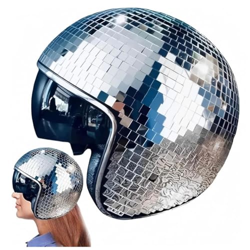 Disco Helm, Reflektierenden Design Discokugel Helm Mit Dem Glanz Von Glasfliesen Passen Discokugel Hut Stage Bar Party,silver von Wizvox