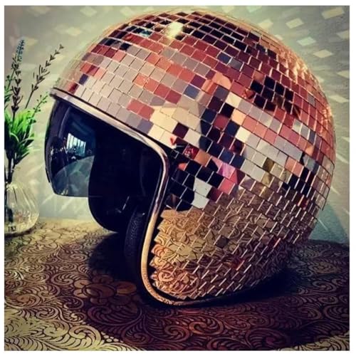 Discokugel Helm, Um Die Wilde Helm Discokugel Einziehbares Sonnenschutzbrett Disco Helmet DJ Club,Rosegold von Wizvox