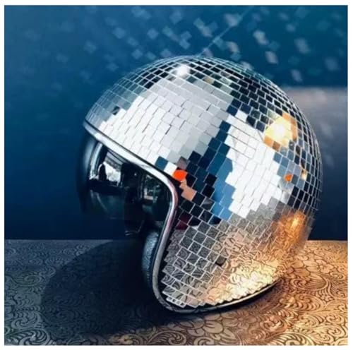 Helm Discokugel, Reflektierenden Design Disco Ball Hat Helmet Einziehbares Sonnenschutzbrett Disco Helmets DJ Club,silver von Wizvox