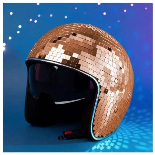 Wizvox Disco Helm, Reflektierenden Design Discoball Helmet Einziehbares Sonnenschutzbrett Discokugel Helm Hochzeiten,Rosegold von Wizvox