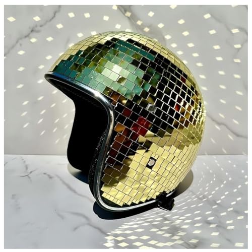 Wizvox Discokugel Helm, Reflektierenden Design Disco Ball Helmets Einziehbares Sonnenschutzbrett Disco Helmet DJ Club,gold von Wizvox