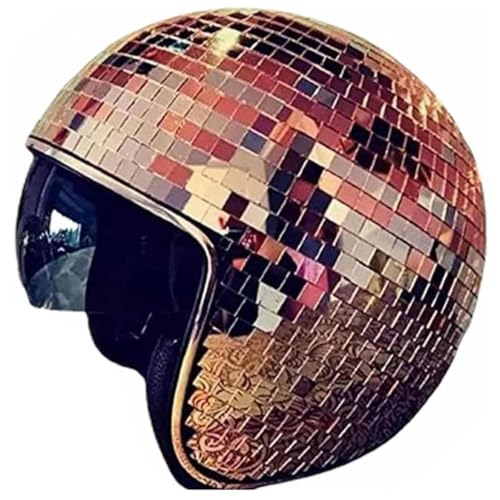 Wizvox Discokugel Helm, Reflektierenden Design Disco Helmet Einziehbares Sonnenschutzbrett Discokugel Hut Stage Bar Party,Rosegold von Wizvox