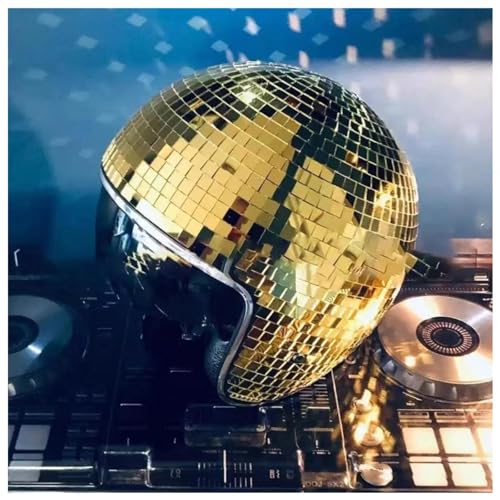 Wizvox Helm Discokugel, Um Die Wilde Disco Ball Hats Einziehbares Sonnenschutzbrett Discoball Helmet DJ Club,gold von Wizvox