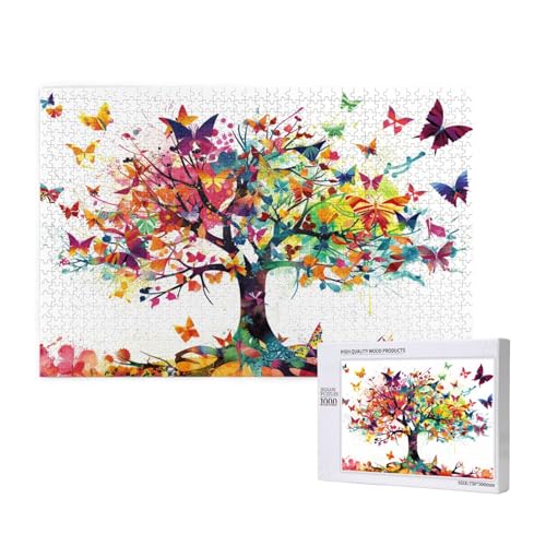 Baum Puzzle 1000 Teile Erwachsene, Schmetterling Puzzle Design für Erwachsene und Kinder ab 5 Jahren, HD Farbe Puzzel mit Geschenkbox Verpackung for Zimmer Deko Wohnzimmer, Geschenke für Frauen -869 von Wjffnzbz