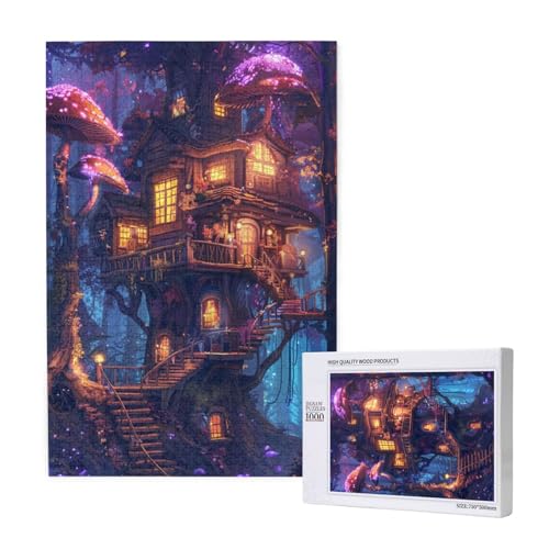 Baumhaus Puzzle 500 Teile Erwachsene, 5D DIY Pilz Puzzle Design für Erwachsene und Kinder ab 5 Jahren, HD Farbe Puzzel mit Geschenkbox Verpackung for Zimmer Deko Wohnzimmer, Geschenke für Frauen -7148 von Wjffnzbz