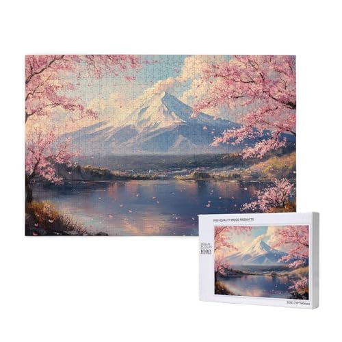 Berg Fuji Puzzle 1000 Teile Erwachsene, 5D DIY Kirschblüten Puzzle Design für Erwachsene und Kinder ab 5 Jahren, Puzzel mit Geschenkbox Verpackung for Zimmer Deko Wohnzimmer, Geschenke für Frauen -604 von Wjffnzbz