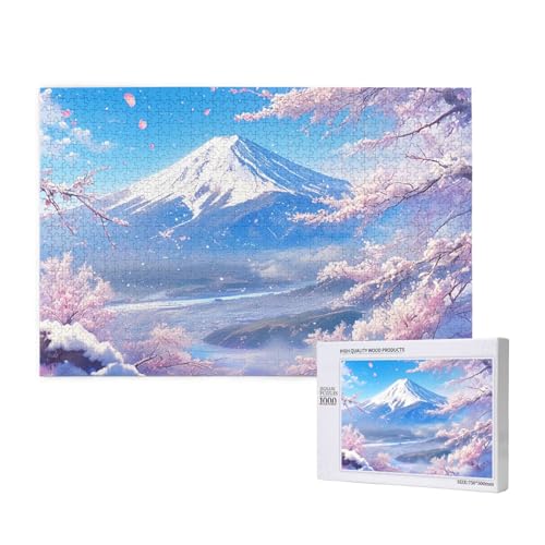 Berg Fuji Puzzle 1000 Teile Erwachsene, DIY Kirschblüten Puzzle Design für Erwachsene und Kinder ab 5 Jahren, Puzzel mit Geschenkbox Verpackung for Zimmer Deko Wohnzimmer, Geschenke für Frauen -4034 von Wjffnzbz