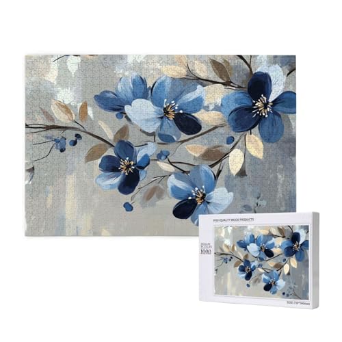 Blume Puzzle 1000 Teile Erwachsene, DIY Blau Puzzle Design für Erwachsene und Kinder ab 5 Jahren, HD Farbe Puzzel mit Geschenkbox Verpackung for Wand Zimmer Deko Wohnzimmer, Geschenke für Frauen -1174 von Wjffnzbz