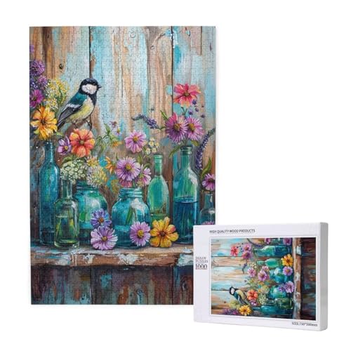 Blume Puzzle 1500 Teile Erwachsene, 5D DIY Vogel Puzzle Design für Erwachsene und Kinder ab 5 Jahren, HD Farbe Puzzel mit Geschenkbox Verpackung for Zimmer Deko Wohnzimmer, Geschenke für Frauen -8715 von Wjffnzbz