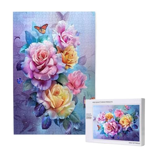 Blume Puzzle 500 Teile Erwachsene, Schmetterling Puzzle Design für Erwachsene und Kinder ab 5 Jahren, HD Farbe Puzzel mit Geschenkbox Verpackung for Zimmer Deko Wohnzimmer, Geschenke für Frauen -8558 von Wjffnzbz