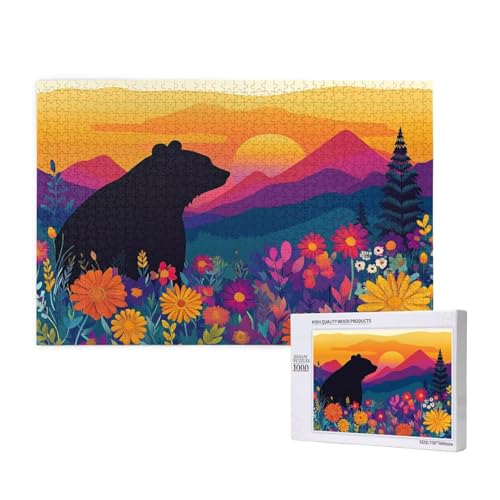 Braunbär Puzzle 1000 Teile Erwachsene, DIY Blume Puzzle Design für Erwachsene und Kinder ab 5 Jahren, HD Farbe Puzzel mit Geschenkbox Verpackung for Zimmer Deko Wohnzimmer, Geschenke für Frauen -2124 von Wjffnzbz