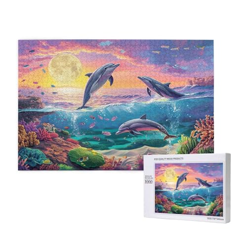 Delphin Puzzle 1000 Teile Erwachsene, DIY Koralle Puzzle Design für Erwachsene und Kinder ab 5 Jahren, HD Farbe Puzzel mit Geschenkbox Verpackung for Zimmer Deko Wohnzimmer, Geschenke für Frauen -989 von Wjffnzbz