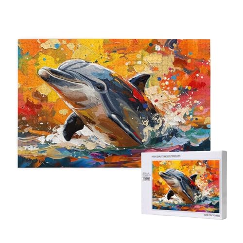 Delphin Puzzle 1000 Teile Erwachsene, DIY Kunst Puzzle Design für Erwachsene und Kinder ab 5 Jahren, HD Farbe Puzzel mit Geschenkbox Verpackung for Zimmer Deko Wohnzimmer, Geschenke für Frauen -4304 von Wjffnzbz