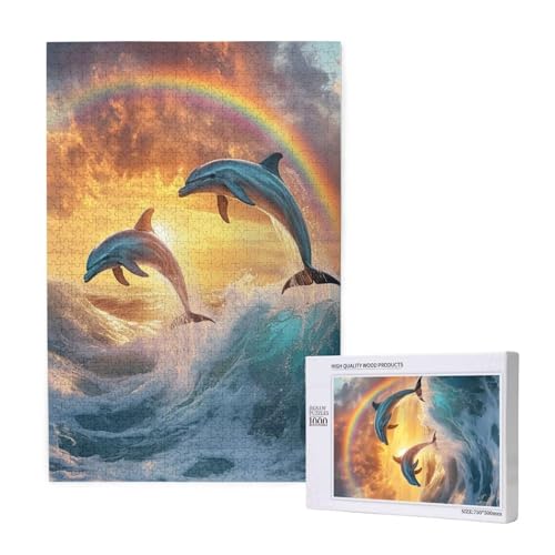 Delphin Puzzle 1500 Teile Erwachsene, Regenbogen Puzzle Design für Erwachsene und Kinder ab 5 Jahren, HD Farbe Puzzel mit Geschenkbox Verpackung for Zimmer Deko Wohnzimmer, Geschenke für Frauen -5515 von Wjffnzbz