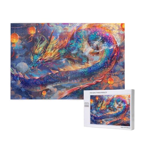 Drachen Puzzle 1000 Teile Erwachsene, DIY Laterne Puzzle Design für Erwachsene und Kinder ab 5 Jahren, HD Farbe Puzzel mit Geschenkbox Verpackung for Zimmer Deko Wohnzimmer, Geschenke für Frauen -779 von Wjffnzbz