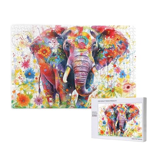 Elefant Puzzle 1000 Teile Erwachsene, 5D DIY Blume Puzzle Design für Erwachsene und Kinder ab 5 Jahren, HD Farbe Puzzel mit Geschenkbox Verpackung for Zimmer Deko Wohnzimmer, Geschenke für Frauen -544 von Wjffnzbz