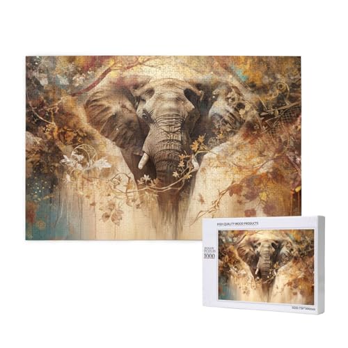 Elefant Puzzle 1000 Teile Erwachsene, 5D DIY Tier Puzzle Design für Erwachsene und Kinder ab 5 Jahren, HD Farbe Puzzel mit Geschenkbox Verpackung for Zimmer Deko Wohnzimmer, Geschenke für Frauen -509 von Wjffnzbz