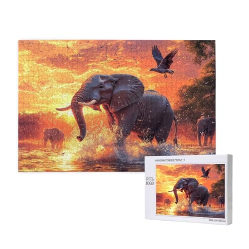 Elefant Puzzle 1500 Teile Erwachsene, DIY Vogel Puzzle Design für Erwachsene und Kinder ab 5 Jahren, HD Farbe Puzzel mit Geschenkbox Verpackung for Zimmer Deko Wohnzimmer, Geschenke für Frauen -1065 von Wjffnzbz