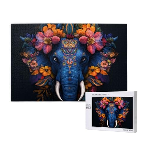 Elefant Puzzle 300 Teile Erwachsene, 5D DIY Blume Puzzle Design für Erwachsene und Kinder ab 5 Jahren, HD Farbe Puzzel mit Geschenkbox Verpackung for Zimmer Deko Wohnzimmer, Geschenke für Frauen -3987 von Wjffnzbz