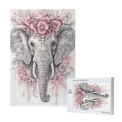 Elefant Puzzle 300 Teile Erwachsene, 5D DIY Blume Puzzle Design für Erwachsene und Kinder ab 5 Jahren, HD Farbe Puzzel mit Geschenkbox Verpackung for Zimmer Deko Wohnzimmer, Geschenke für Frauen -5257 von Wjffnzbz