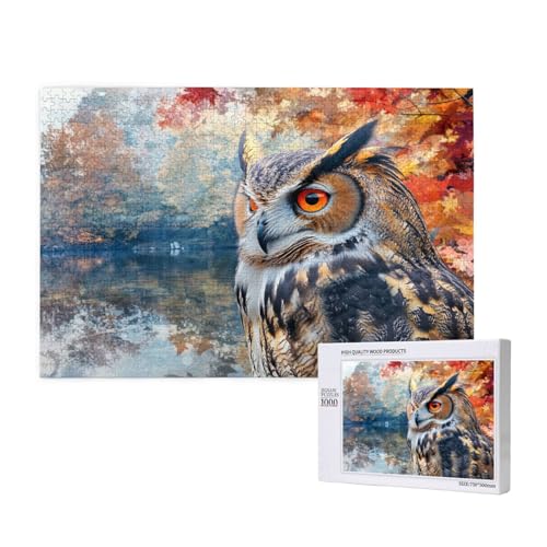 Eule Puzzle 1000 Teile Erwachsene, DIY Kunst Puzzle Design für Erwachsene und Kinder ab 5 Jahren, HD Farbe Puzzel mit Geschenkbox Verpackung for Wand Zimmer Deko Wohnzimmer, Geschenke für Frauen -1004 von Wjffnzbz