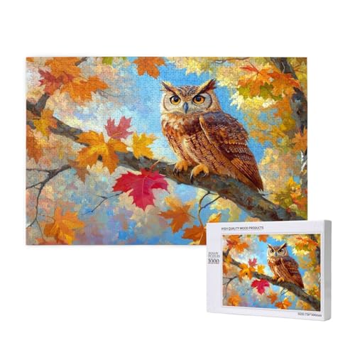 Eule Puzzle 300 Teile Erwachsene, DIY Ahornblatt Puzzle Design für Erwachsene und Kinder ab 5 Jahren, HD Farbe Puzzel mit Geschenkbox Verpackung for Zimmer Deko Wohnzimmer, Geschenke für Frauen -3697 von Wjffnzbz