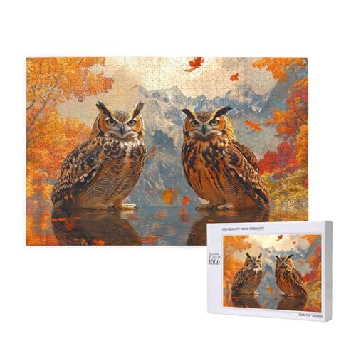 Eule Puzzle 500 Teile Erwachsene, DIY Ahornblatt Puzzle Design für Erwachsene und Kinder ab 5 Jahren, HD Farbe Puzzel mit Geschenkbox Verpackung for Zimmer Deko Wohnzimmer, Geschenke für Frauen -2163 von Wjffnzbz