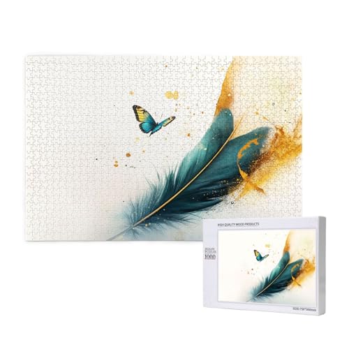 Feder Puzzle 1000 Teile Erwachsene, Schmetterling Puzzle Design für Erwachsene und Kinder ab 5 Jahren, Farbe Puzzel mit Geschenkbox Verpackung for Zimmer Deko Wohnzimmer, Geschenke für Frauen -3169 von Wjffnzbz