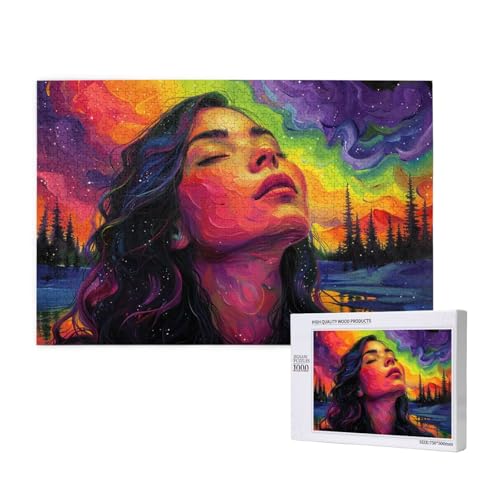 Frau Puzzle 1000 Teile Erwachsene, DIY Farbe Puzzle Design für Erwachsene und Kinder ab 5 Jahren, HD Farbe Puzzel mit Geschenkbox Verpackung for Wand Zimmer Deko Wohnzimmer, Geschenke für Frauen -1249 von Wjffnzbz