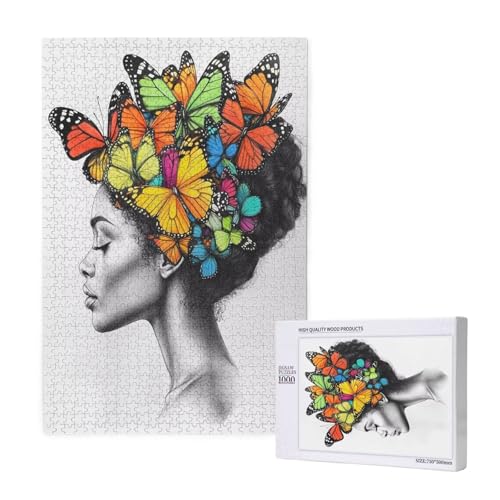 Frau Puzzle 1000 Teile Erwachsene, Schmetterling Puzzle Design für Erwachsene und Kinder ab 5 Jahren, HD Farbe Puzzel mit Geschenkbox Verpackung for Zimmer Deko Wohnzimmer, Geschenke für Frauen -6379 von Wjffnzbz