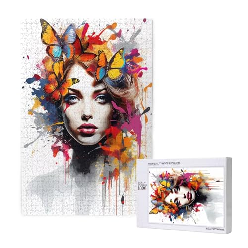 Frau Puzzle 300 Teile Erwachsene, Schmetterling Puzzle Design für Erwachsene und Kinder ab 5 Jahren, HD Farbe Puzzel mit Geschenkbox Verpackung for Zimmer Deko Wohnzimmer, Geschenke für Frauen -6307 von Wjffnzbz