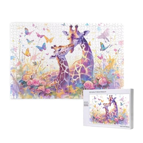 Giraffe Puzzle 1500 Teile Erwachsene, Schmetterling Puzzle Design für Erwachsene und Kinder ab 5 Jahren, Farbe Puzzel mit Geschenkbox Verpackung for Zimmer Deko Wohnzimmer, Geschenke für Frauen -3565 von Wjffnzbz