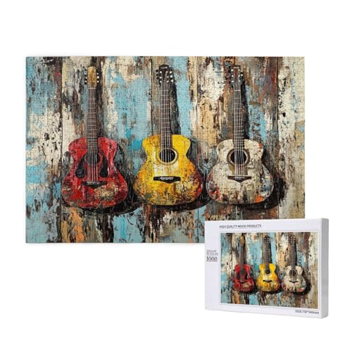 Gitarre Puzzle 1000 Teile Erwachsene, DIY Kunst Puzzle Design für Erwachsene und Kinder ab 5 Jahren, HD Farbe Puzzel mit Geschenkbox Verpackung for Zimmer Deko Wohnzimmer, Geschenke für Frauen -1114 von Wjffnzbz