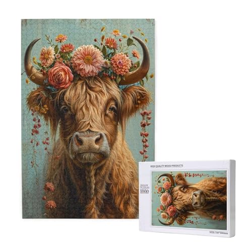 Hochlandrinder Puzzle 1500 Teile Erwachsene, Blume Puzzle Design für Erwachsene und Kinder ab 5 Jahren, Farbe Puzzel mit Geschenkbox Verpackung for Zimmer Deko Wohnzimmer, Geschenke für Frauen -7465 von Wjffnzbz