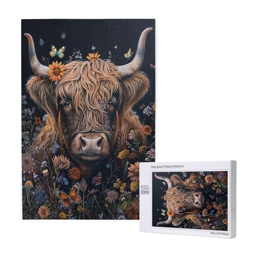 Hochlandrinder Puzzle 1500 Teile Erwachsene, Blume Puzzle Design für Erwachsene und Kinder ab 5 Jahren, Farbe Puzzel mit Geschenkbox Verpackung for Zimmer Deko Wohnzimmer, Geschenke für Frauen -8045 von Wjffnzbz