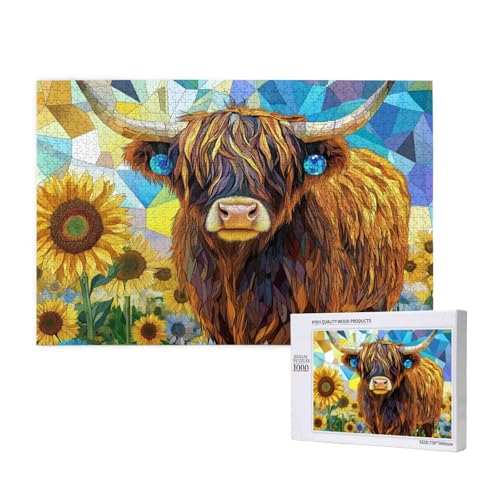 Hochlandrinder Puzzle 300 Teile Erwachsene, Sonnenblume Puzzle Design für Erwachsene und Kinder ab 5 Jahren, Puzzel mit Geschenkbox Verpackung for Zimmer Deko Wohnzimmer, Geschenke für Frauen -2617 von Wjffnzbz