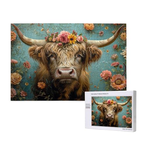 Hochlandrinder Puzzle 500 Teile Erwachsene, Tier Puzzle Design für Erwachsene und Kinder ab 5 Jahren, HD Farbe Puzzel mit Geschenkbox Verpackung for Zimmer Deko Wohnzimmer, Geschenke für Frauen -4078 von Wjffnzbz