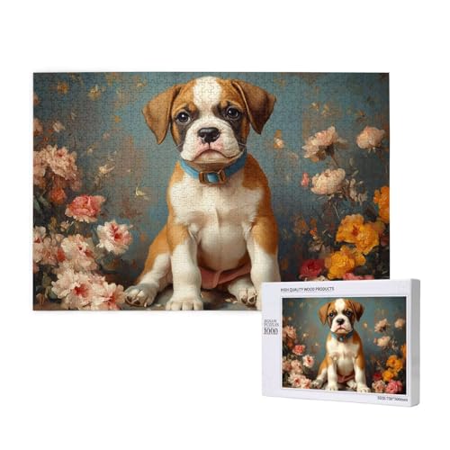 Hund Puzzle 1500 Teile Erwachsene, DIY Blume Puzzle Design für Erwachsene und Kinder ab 5 Jahren, HD Farbe Puzzel mit Geschenkbox Verpackung for Wand Zimmer Deko Wohnzimmer, Geschenke für Frauen -300 von Wjffnzbz