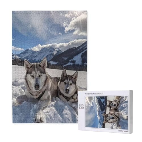 Hund Puzzle 1500 Teile Erwachsene, Schneeszene Puzzle Design für Erwachsene und Kinder ab 5 Jahren, HD Farbe Puzzel mit Geschenkbox Verpackung for Zimmer Deko Wohnzimmer, Geschenke für Frauen -9075 von Wjffnzbz