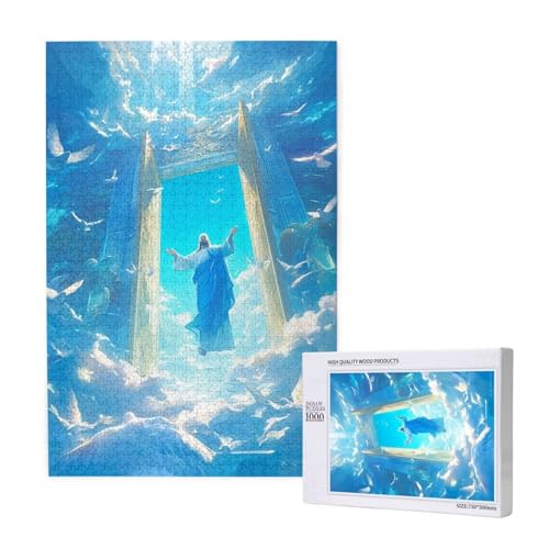 Jesus Puzzle 1000 Teile Erwachsene, 5D DIY Himmel Puzzle Design für Erwachsene und Kinder ab 5 Jahren, HD Farbe Puzzel mit Geschenkbox Verpackung for Zimmer Deko Wohnzimmer, Geschenke für Frauen -7644 von Wjffnzbz