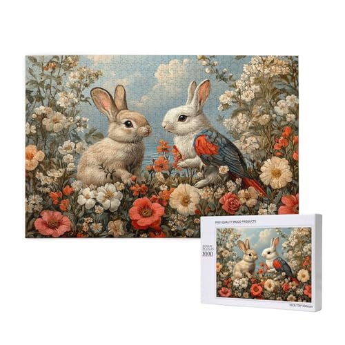 Kaninchen Puzzle 1000 Teile Erwachsene, DIY Blume Puzzle Design für Erwachsene und Kinder ab 5 Jahren, HD Farbe Puzzel mit Geschenkbox Verpackung for Zimmer Deko Wohnzimmer, Geschenke für Frauen -119 von Wjffnzbz