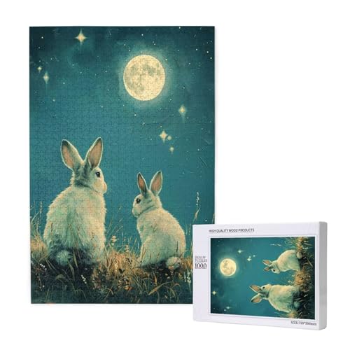 Kaninchen Puzzle 500 Teile Erwachsene, DIY Mond Puzzle Design für Erwachsene und Kinder ab 5 Jahren, HD Farbe Puzzel mit Geschenkbox Verpackung for Zimmer Deko Wohnzimmer, Geschenke für Frauen -6793 von Wjffnzbz