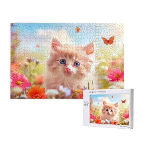 Katze Puzzle 1000 Teile Erwachsene, 5D DIY Blume Puzzle Design für Erwachsene und Kinder ab 5 Jahren, HD Farbe Puzzel mit Geschenkbox Verpackung for Zimmer Deko Wohnzimmer, Geschenke für Frauen -4679 von Wjffnzbz