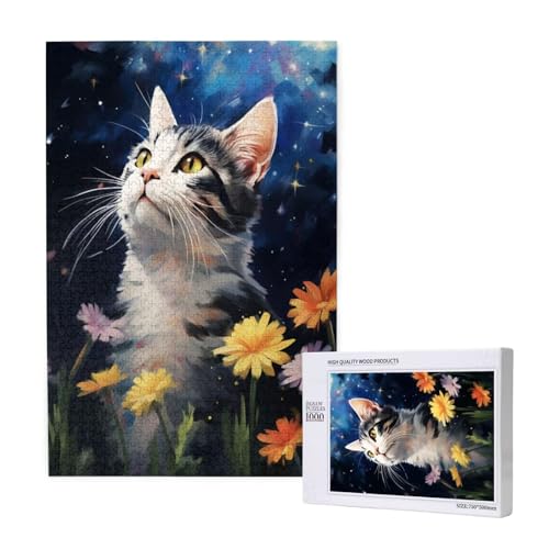 Katze Puzzle 1000 Teile Erwachsene, 5D DIY Blume Puzzle Design für Erwachsene und Kinder ab 5 Jahren, HD Farbe Puzzel mit Geschenkbox Verpackung for Zimmer Deko Wohnzimmer, Geschenke für Frauen -6494 von Wjffnzbz