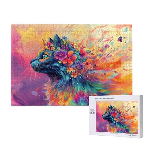 Katze Puzzle 1000 Teile Erwachsene, 5D DIY Farbe Puzzle Design für Erwachsene und Kinder ab 5 Jahren, HD Farbe Puzzel mit Geschenkbox Verpackung for Zimmer Deko Wohnzimmer, Geschenke für Frauen -3429 von Wjffnzbz