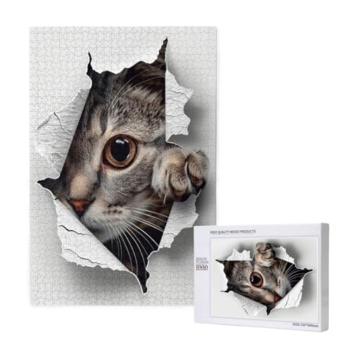 Katze Puzzle 1000 Teile Erwachsene, DIY Abstrakt Puzzle Design für Erwachsene und Kinder ab 5 Jahren, HD Farbe Puzzel mit Geschenkbox Verpackung for Zimmer Deko Wohnzimmer, Geschenke für Frauen -6164 von Wjffnzbz